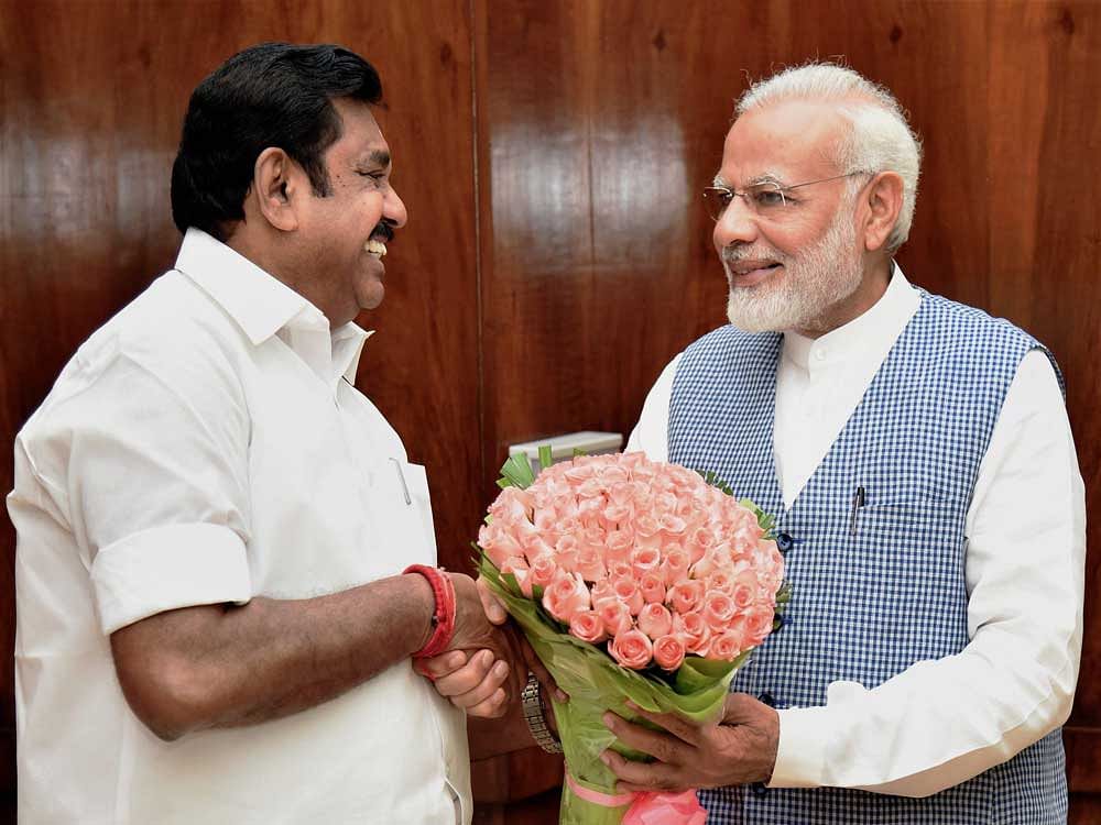 Prime Minister Narendra Modi with Tamil Nadu Chief Minister K Palaniswami during a meeting in New Delhi on Tuesday. PTI Photo