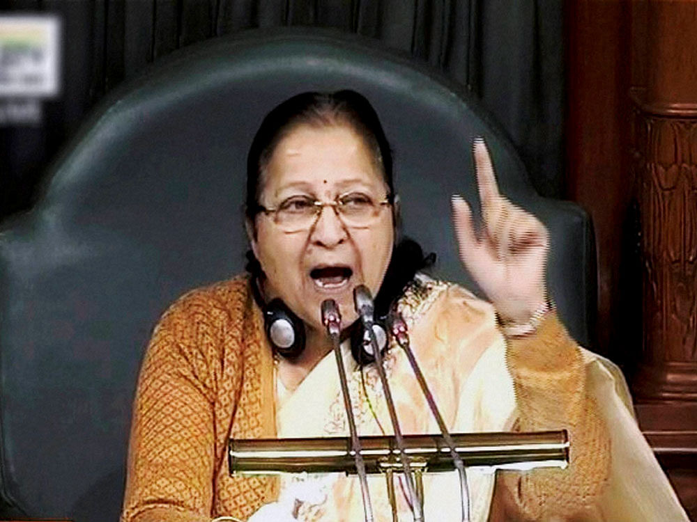 Speaker Sumitra Mahajan speaks in the Lok Sabha in New Delhi during the ongoing monsoon session on Monday. PTI file photo.