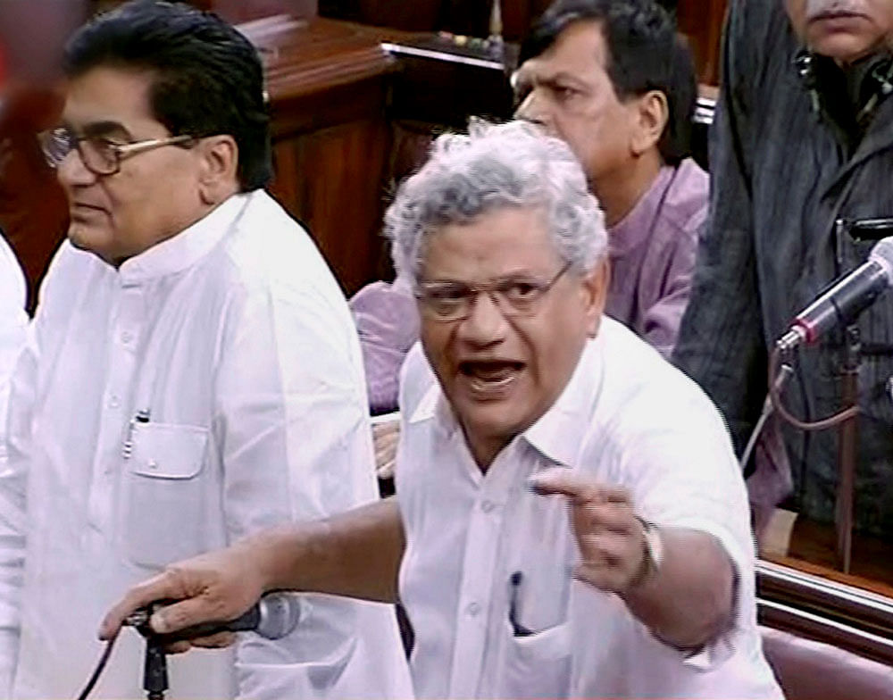 Alleging that the Central government was communalising every aspect of democracy to consolidate its power, Sitaram Yechury demanded that the Centre ban all private armies and resolve the MSP issue for farmers immediately. PTI photo.