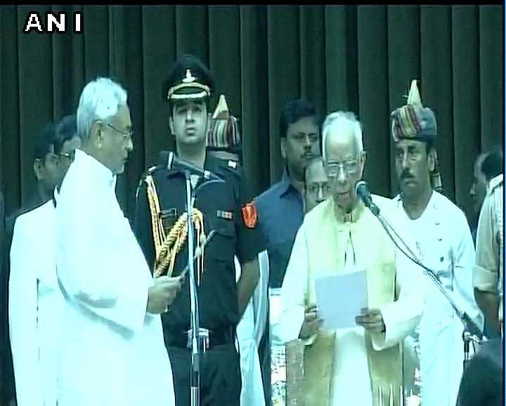Nitish Kumar taking oath as the Chief Minister of Bihar for the sixth time. Picture courtesy ANI