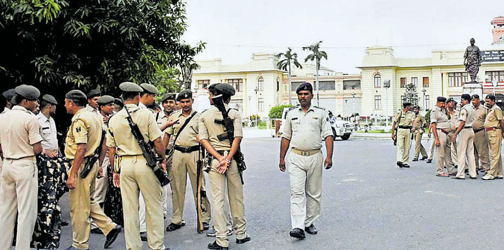 Security deployed outside Bihar Chief Minister Nitish  Kumar's residence in Patna on Wednesday. PTI
