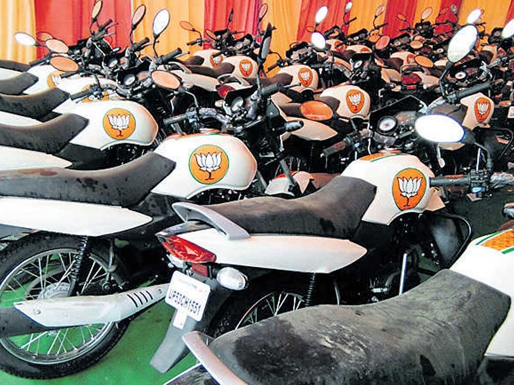 The Uttar Pradesh unit of the BJP had spent around Rs 6 crore to purchase 1,650 bikes for the Assembly election campaign.