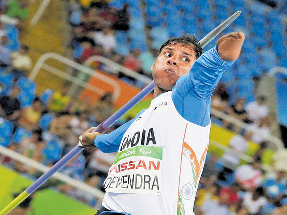 Javelin thrower Jhajharia, the first Indian to win two Paralympic gold medals, was the first choice of the awards selection committee headed by Justice (Retd) C K Thakkar. In picture: Javelin thrower Devendra Jhajharia. File photo.