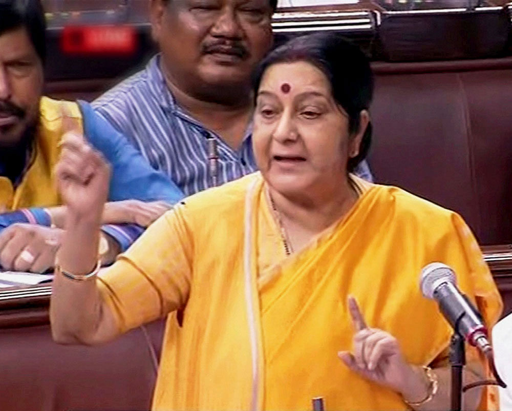 Sushma Swaraj, rejecting the Opposition's notion that the Modi government had no policy concernign Pakistan, said that the government had a roadmap that aimed towards peace with the neighbouring nation. PTI file photo.