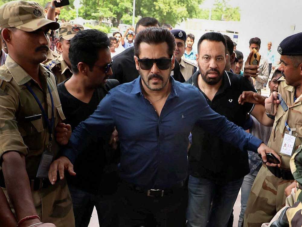 Salman Khan arrived by a chartered flight at Jodhpur Civil Airport at 12.30 pm and headed straight for the court to sign the bail bonds. AP, PTI Photo