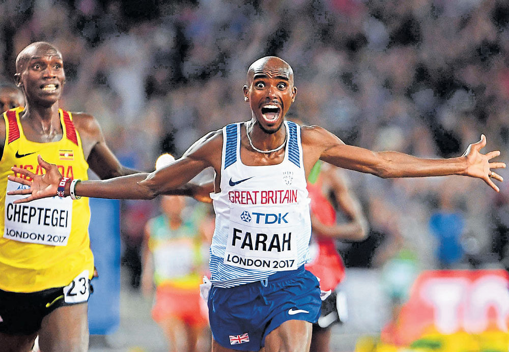 screaming success: Britain's Mo Farah celebrates after outwitting his African rivals in the final of the men's 10000M&#8200;in London on Friday. AFP