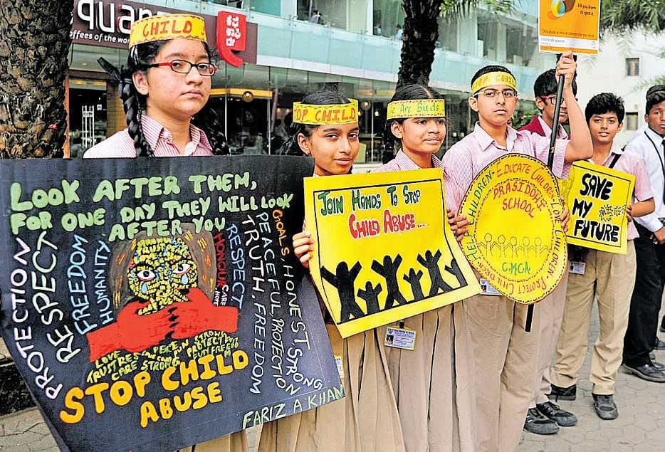 A series of protests across the state against increase in incidents of child sex abuse in schools prompted the government to comeout with the child protection policy. DH FILE PHOTO