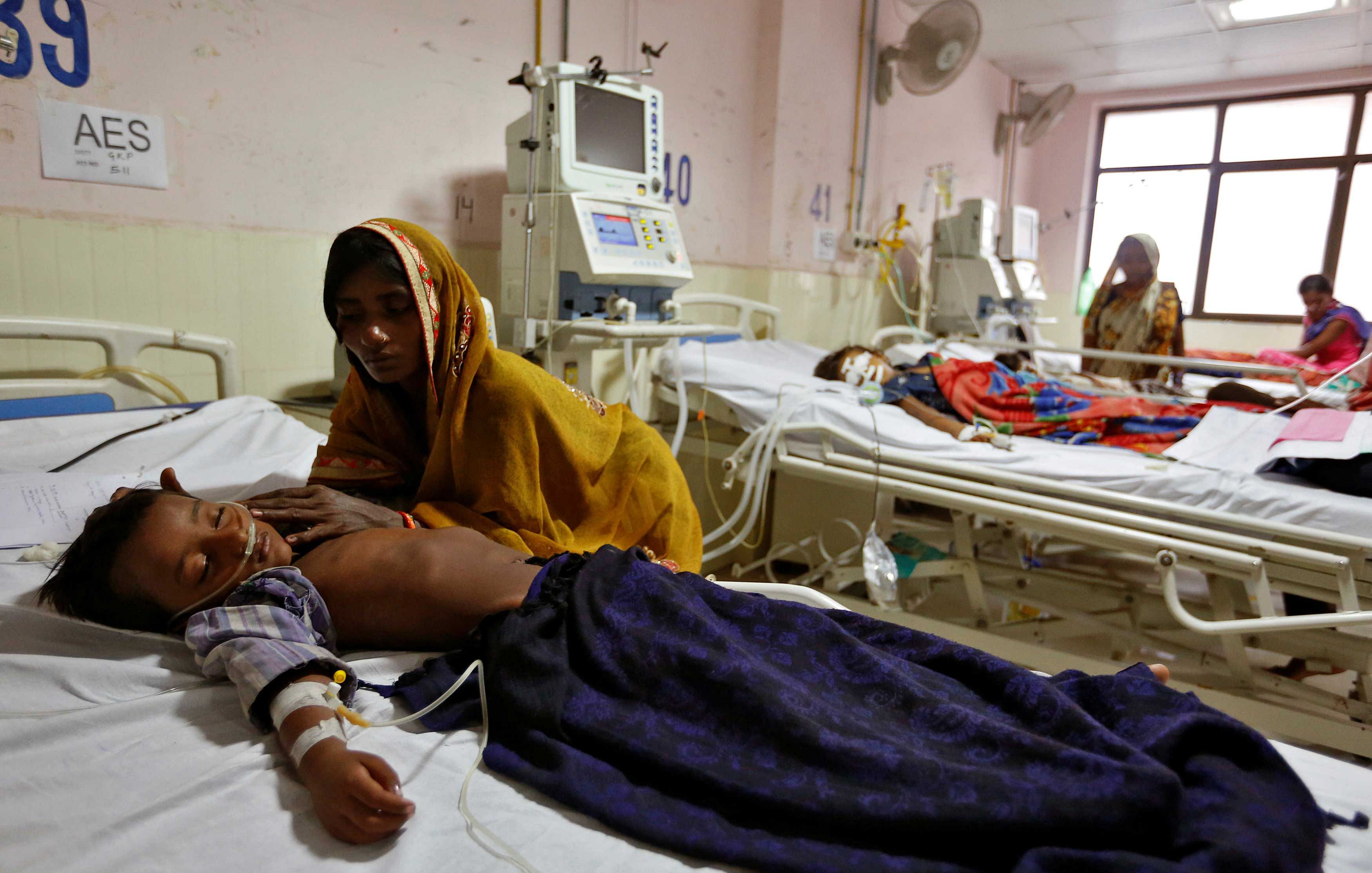 Children are seen in the Intensive care unit in the Baba Raghav Das hospital in Gorakhpur district. Reuters photo