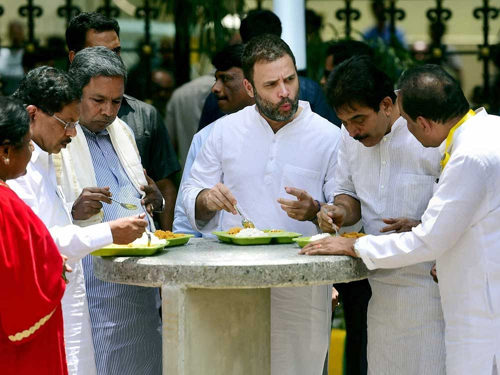 Although the food was supplied free of cost on the launch day, Rahul insisted on paying for the lunch. Photo credit: PTI photo.