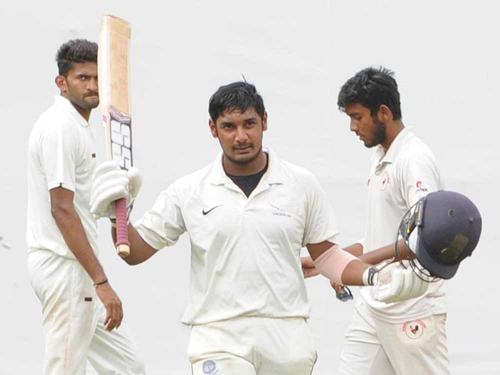 Fine knock: Andhra Cricket Association's Ricky Bhui celebrates his century. DH PHOTO