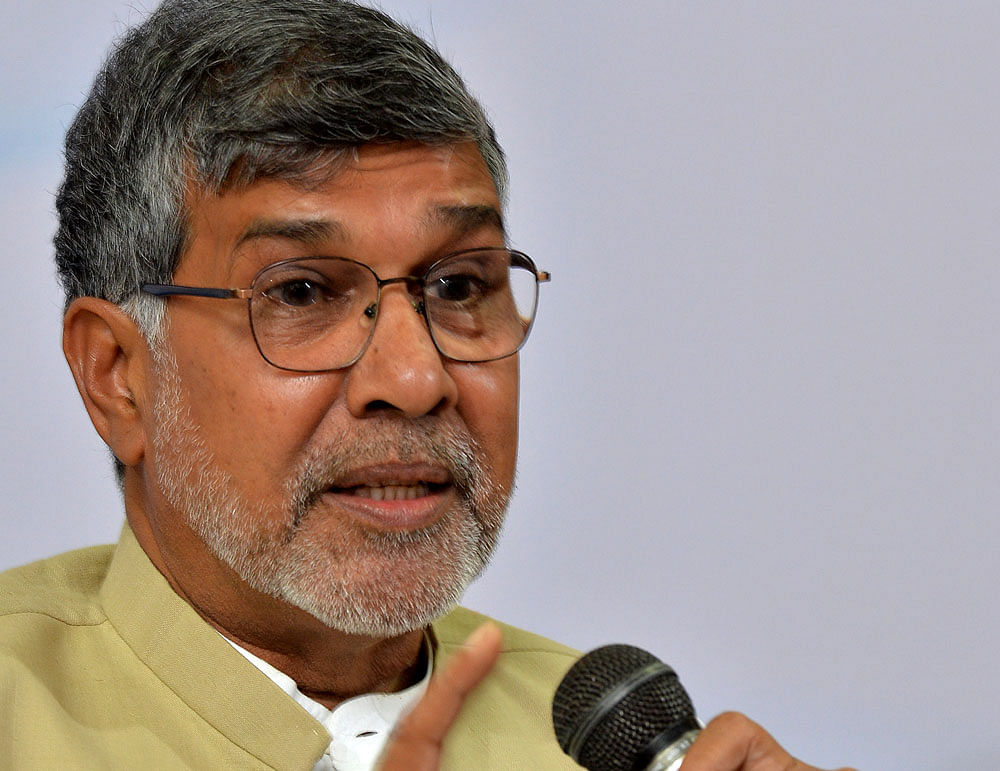 India's growth will have broader sense if children have a safe childhood, the child rights activist said at a function held at the Bombay Stock Exchange in connection with his 'Bharat Yatra', a 35-day campaign to sensitise people on issues of child trafficking and child sexual abuse. In picture: Nobel Laureate Kailash Satyarthi. DH Photo.