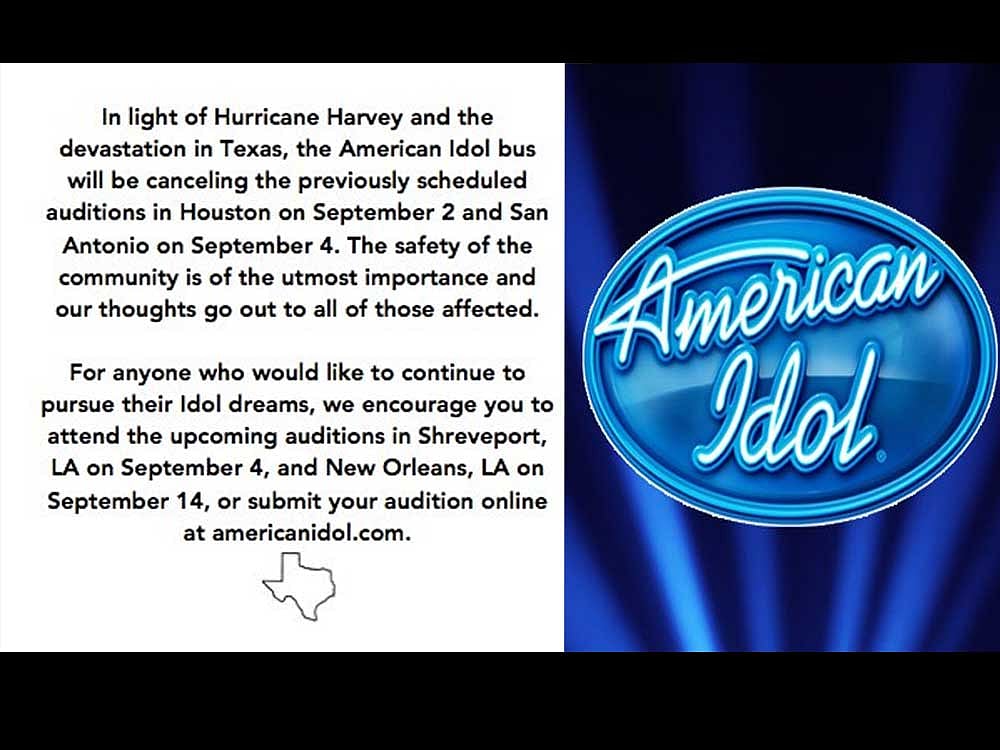 American Idol Texas auditions cancelled due to Hurrican Harvey