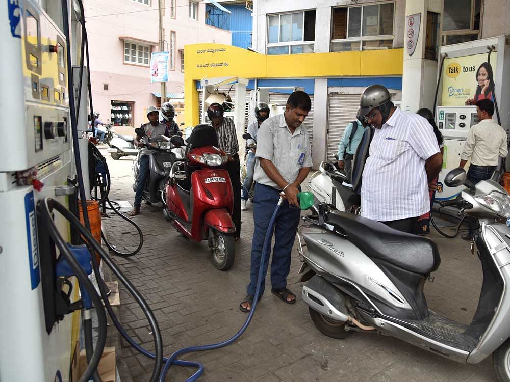 While petrol price has risen by over Rs 6 per litre since last month, diesel was dearer by Rs 3.65 per litre. DH file photo