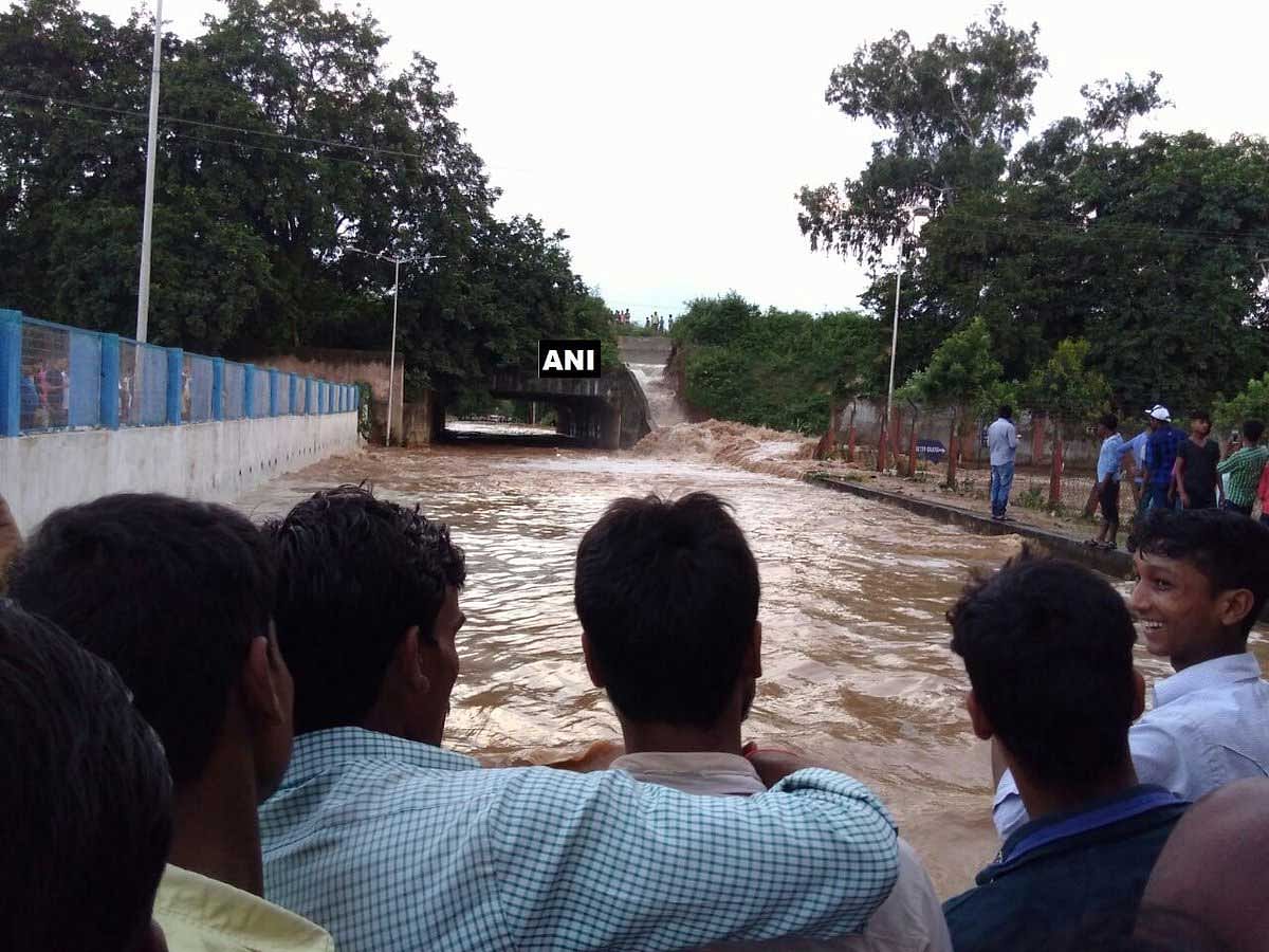 The wall of the canal collapsed when water from the Ganga forcefully hit it after the pump was switched on for trial run at Bateshwarsthan in Bhagalpur district. ANI photo
