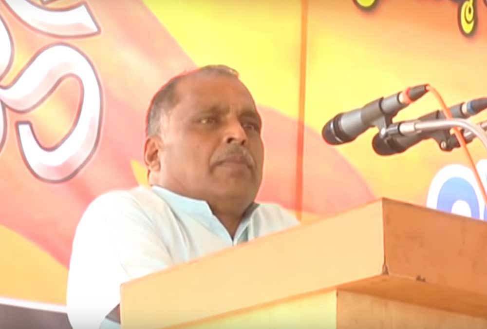 Jagadish Karnath made derogatory comments on the religious status of the inspector of the Puttur town police station, Abdul Khader. YouTube screengrab.