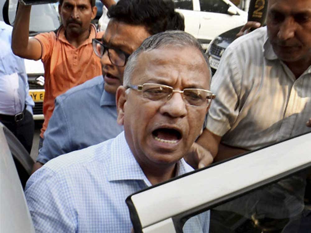 BHU Vice Chancellor Girish Chandra Tripathi talks to the media after a meeting at IIC in New Delhi on Tuesday. PTI Photo