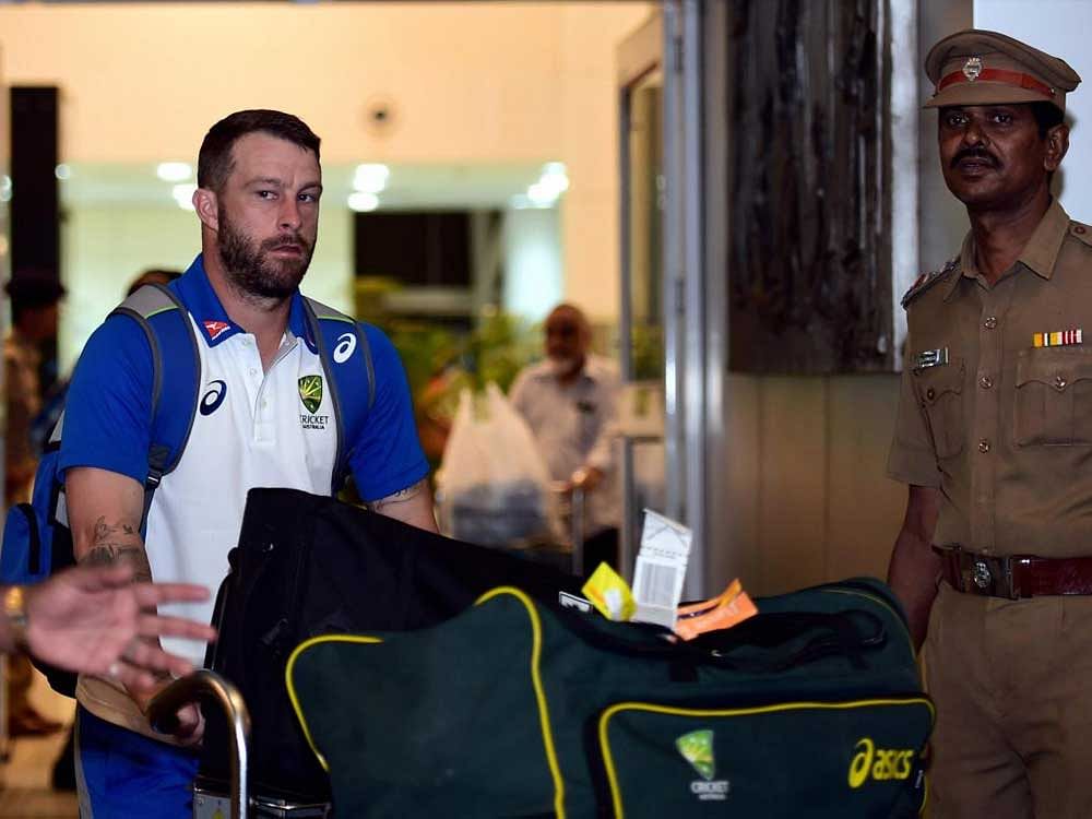 Australian cricketer Matthew Wade during his arrival to participate foe the first ODI against India, at Chennai Airpot on Saturday. PTI Photo by R Senthil Kumar