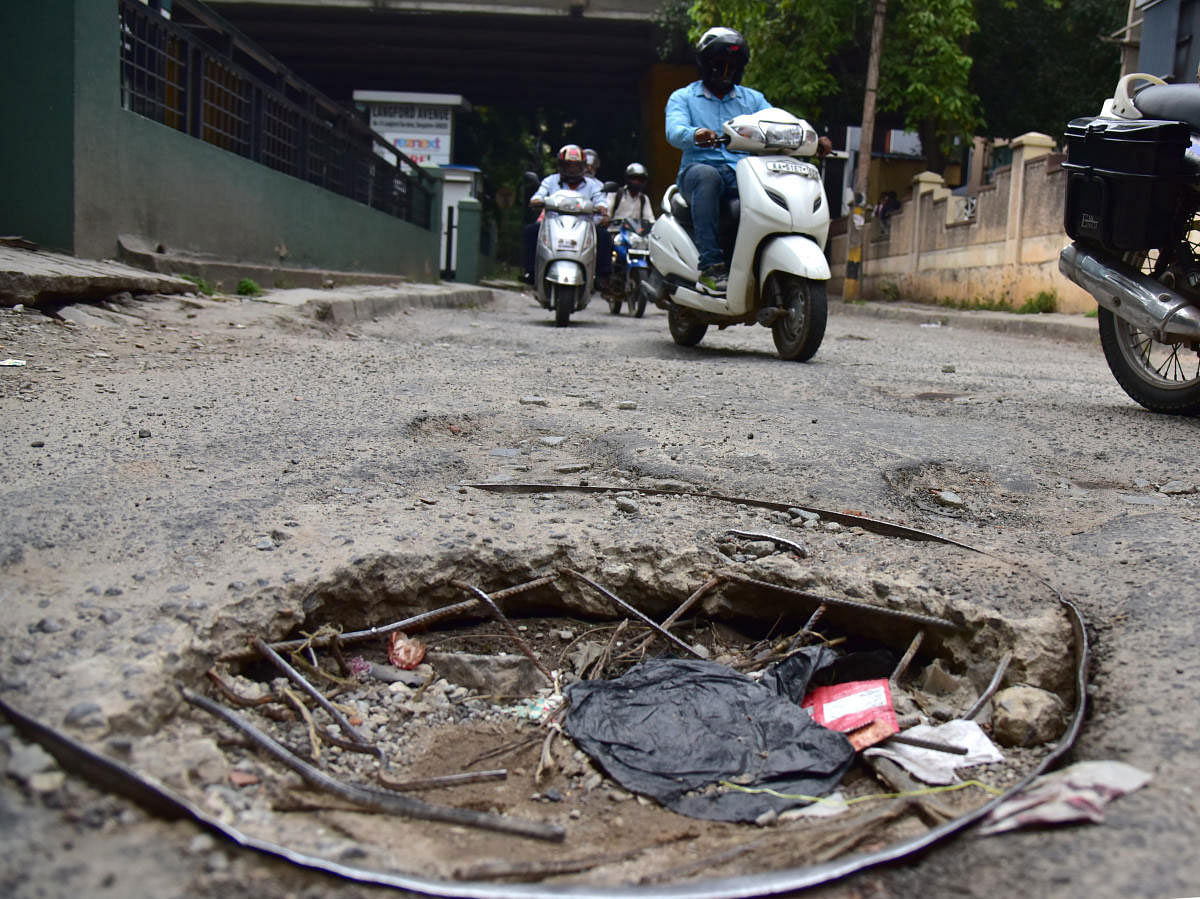 A manhole in Langford Gardens near Richmond Town which has not been repaired for the past four months. DH Photo