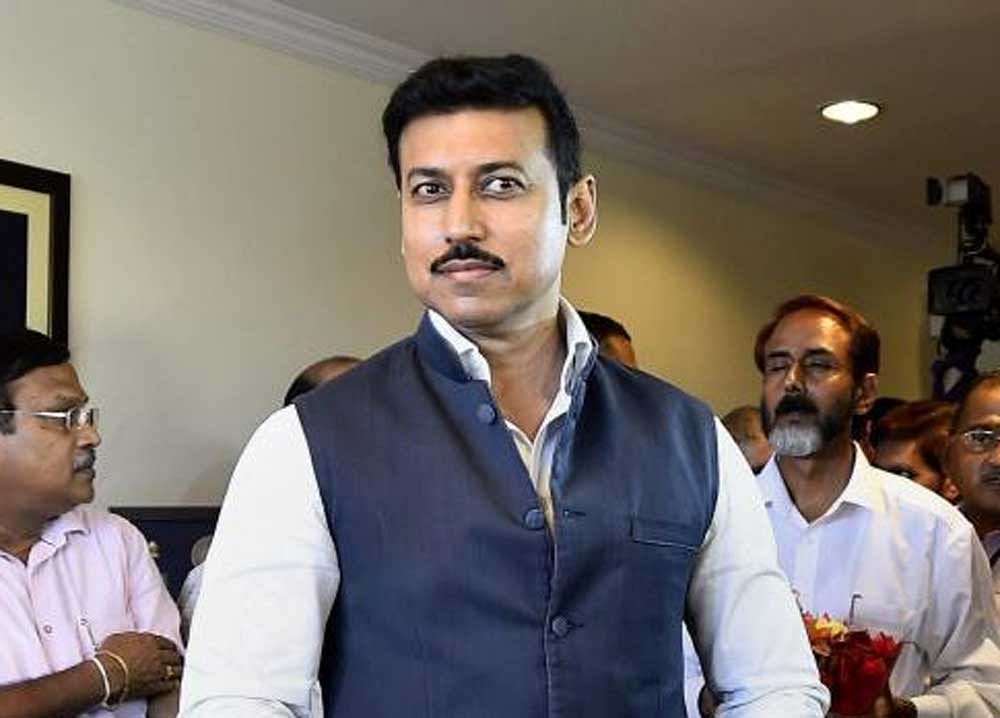Sports Minister Rajyavardhan Singh Rathore an Olympic silver medallist shooter, said the team can inspire the nation with their performance in the World Cup. PTI Photo