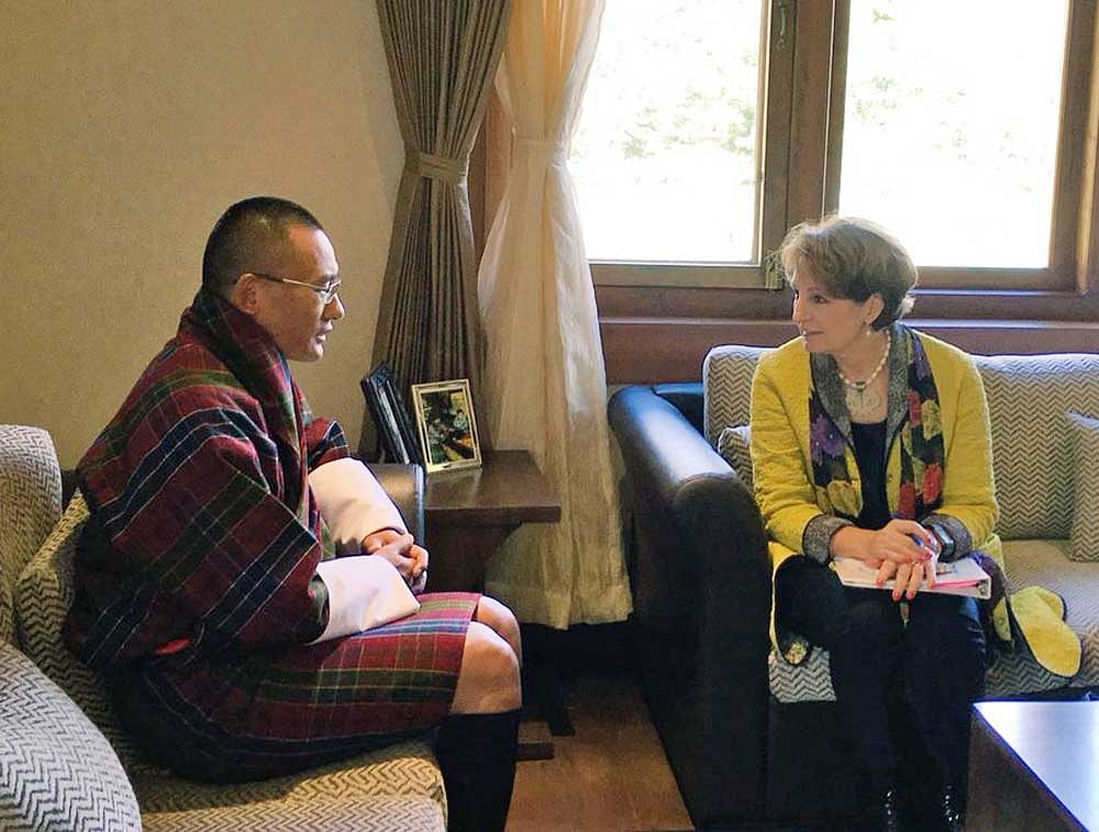 MaryKay L Carlson called on Bhutan's Prime Minister Tshering Tobgay on Wednesday. Image courtesy: Twitter/ PM Bhutan