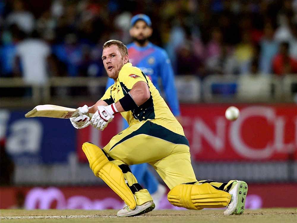 Australian batsman Aaron Finch plays a shot during the 1st T20 cricket match between India and Australia in Ranchi on Saturday. PTI Photo