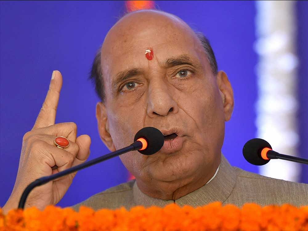 Union Home Minister Rajnath Singh addresses a gathering after inauguration of the new headquarters office complex of the National Investigation Agency (NIA) at Delhi's Lodhi Road on Tuesday. PTI Photo