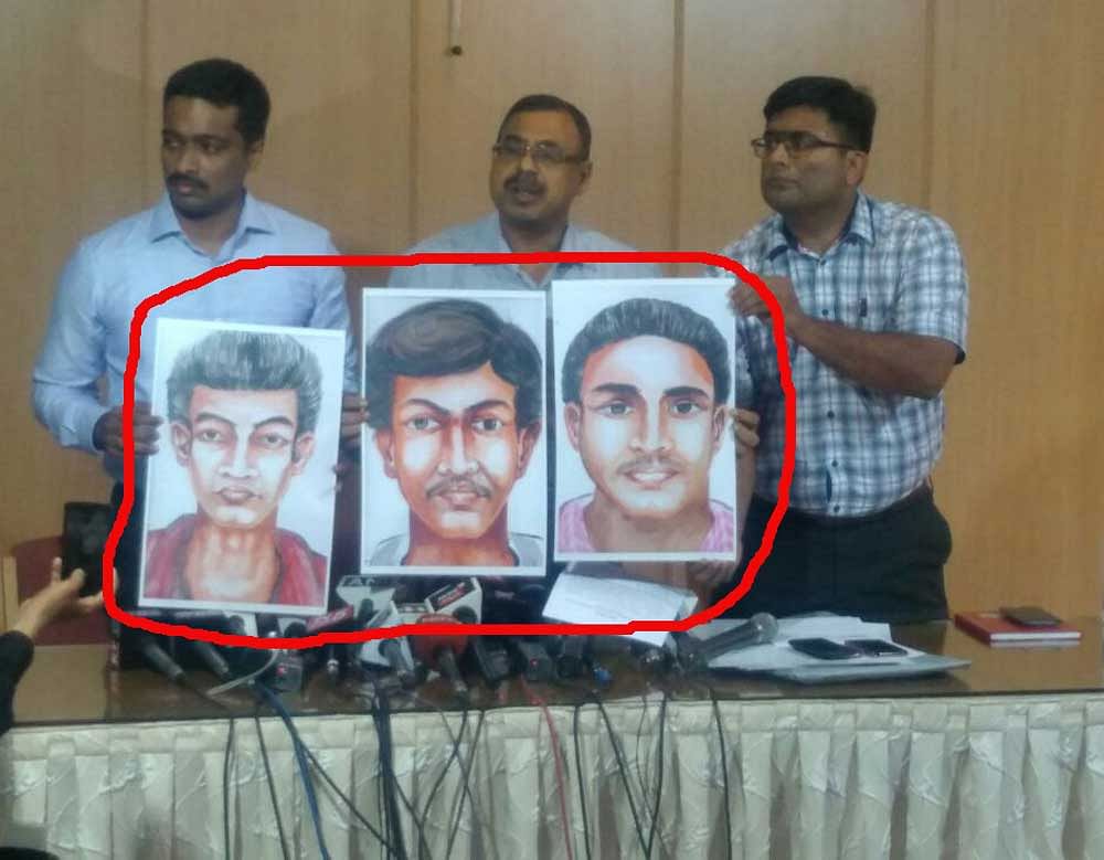 SIT team releasing the sketches of the suspects in Gauri Lankesh murder case in Bengaluru on Saturday. DH Photo