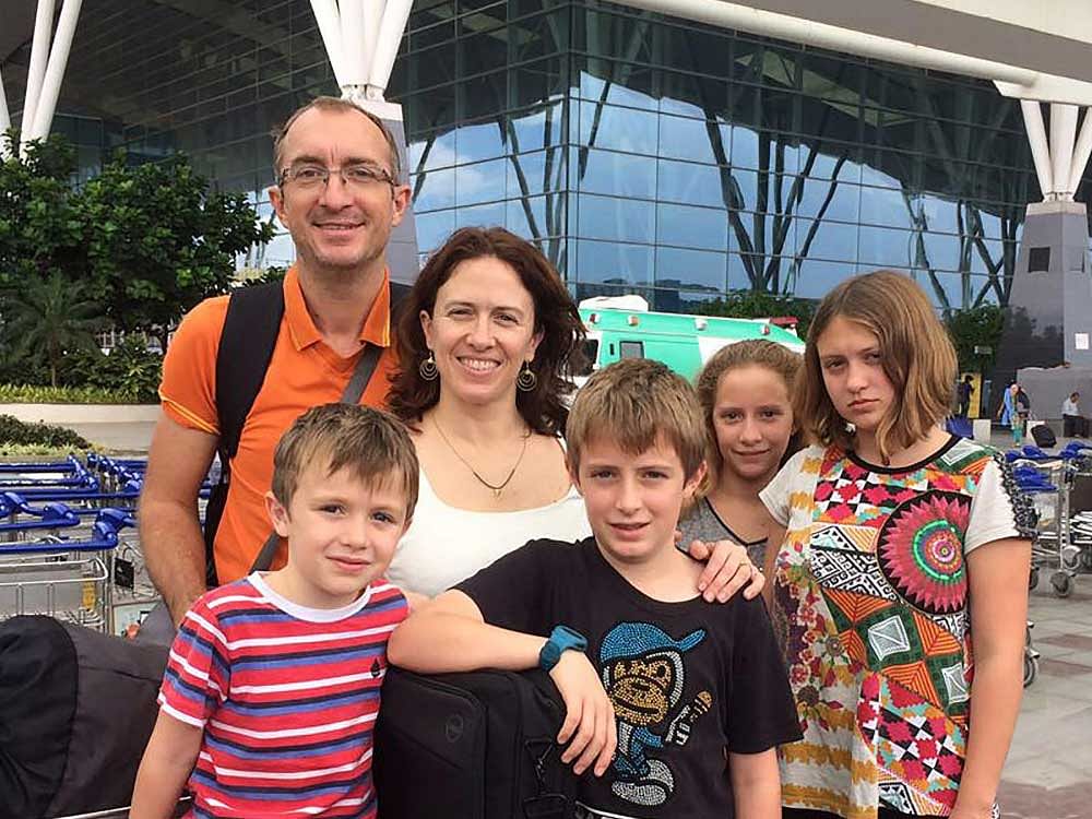 Julien and Karine with Corentin, Malo, Capucine and Anais.