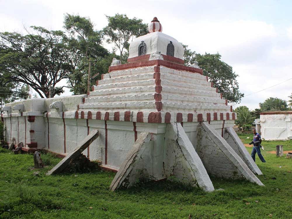 MYTHOLOGICAL CONNECT The shrine of Dharmeshwara, Aivarakandapura;  (top) sculptures found here. PHOTOS BY AUTHOR