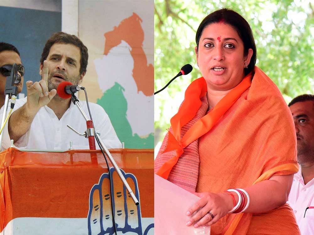 Irani's swipe at Gandhi, asking for his 'poetic explanation', came two days after the Congress leader targeted the government over the Global Hunger Index by citing a poem in a tweet. DH Photo