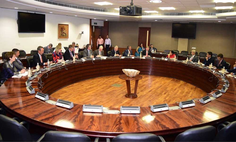 Sushma Swaraj in a meeting with a nine-member Congressional delegation from the United States. Photo: Twitter/MEAIndia.