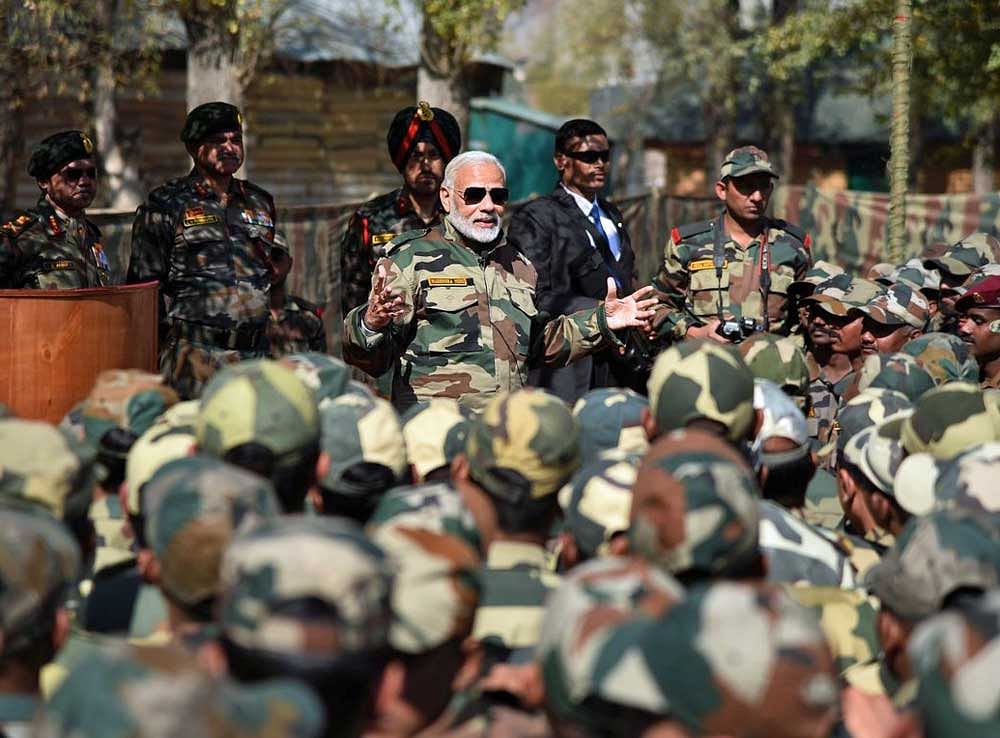 Prime Minister Narendra Modi speaks to Army jawans at Gurez sector of Jammu and Kashmir. ANI Photo