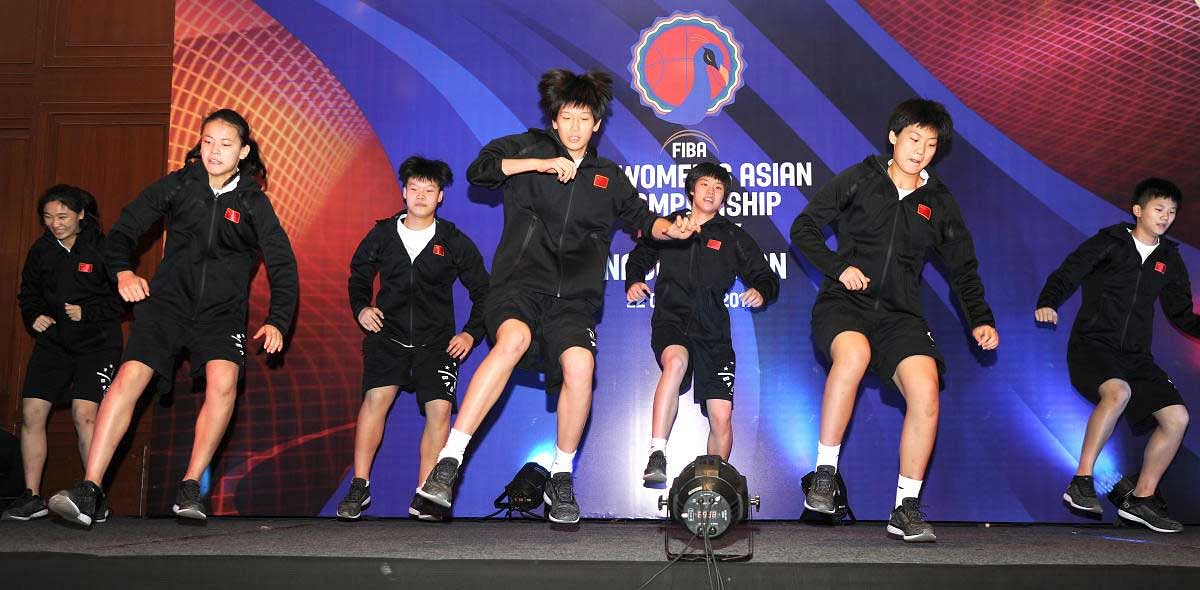 China team basketball players performing dance at the inauguration of the Asian Women U-16 basketball championship at team hotel in Bengaluru on Saturday. DH photo
