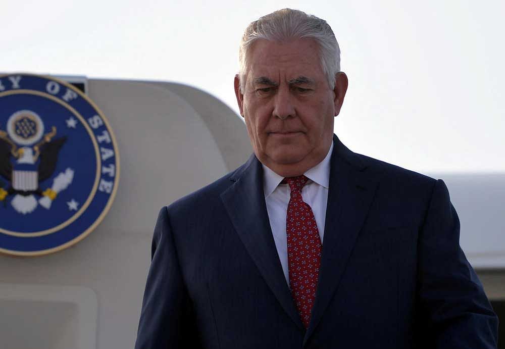 U.S. Secretary of State Rex Tillerson comes down from plane upon his arrival at Pakistan's Nur Khan military airbase in Islamabad. Reuters photo