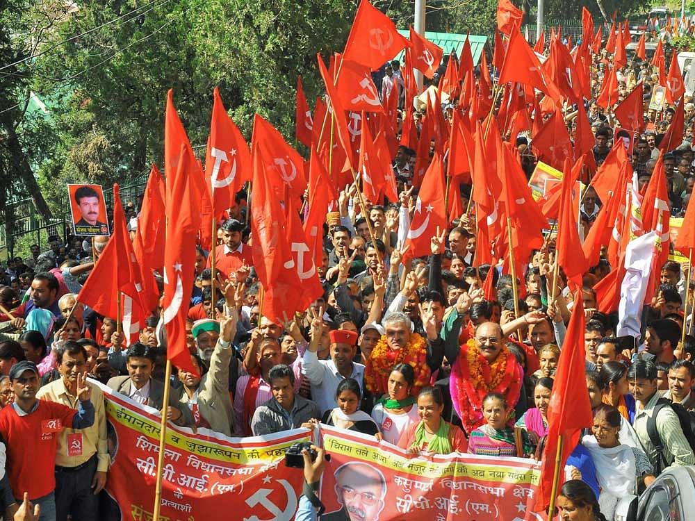 CPI (M) candidates going to file nomination papers for Assembly polls, in Shimla on Monday. PTI Photo  PTI Photo