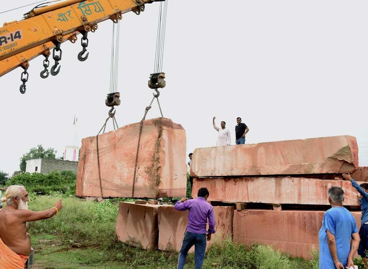Meanwhile, the Vishwa Hindu Parishad claimed it has started two workshops in Ayodhya for carving stones. More than thirty trucks from Rajasthan have already arrived with the stones. PTI file photo.
