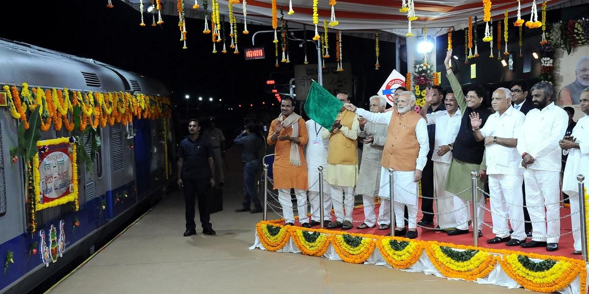 Addressing the mammoth gathering at Nehru Stadium after inaugurating Bidar-Kalaburagi railway line in Bidar on Sunday, he said, when NDA came to power it found several hundred major projects struck in the middle. Then deadline was set for officials to achieve targets and complete projects, he said.