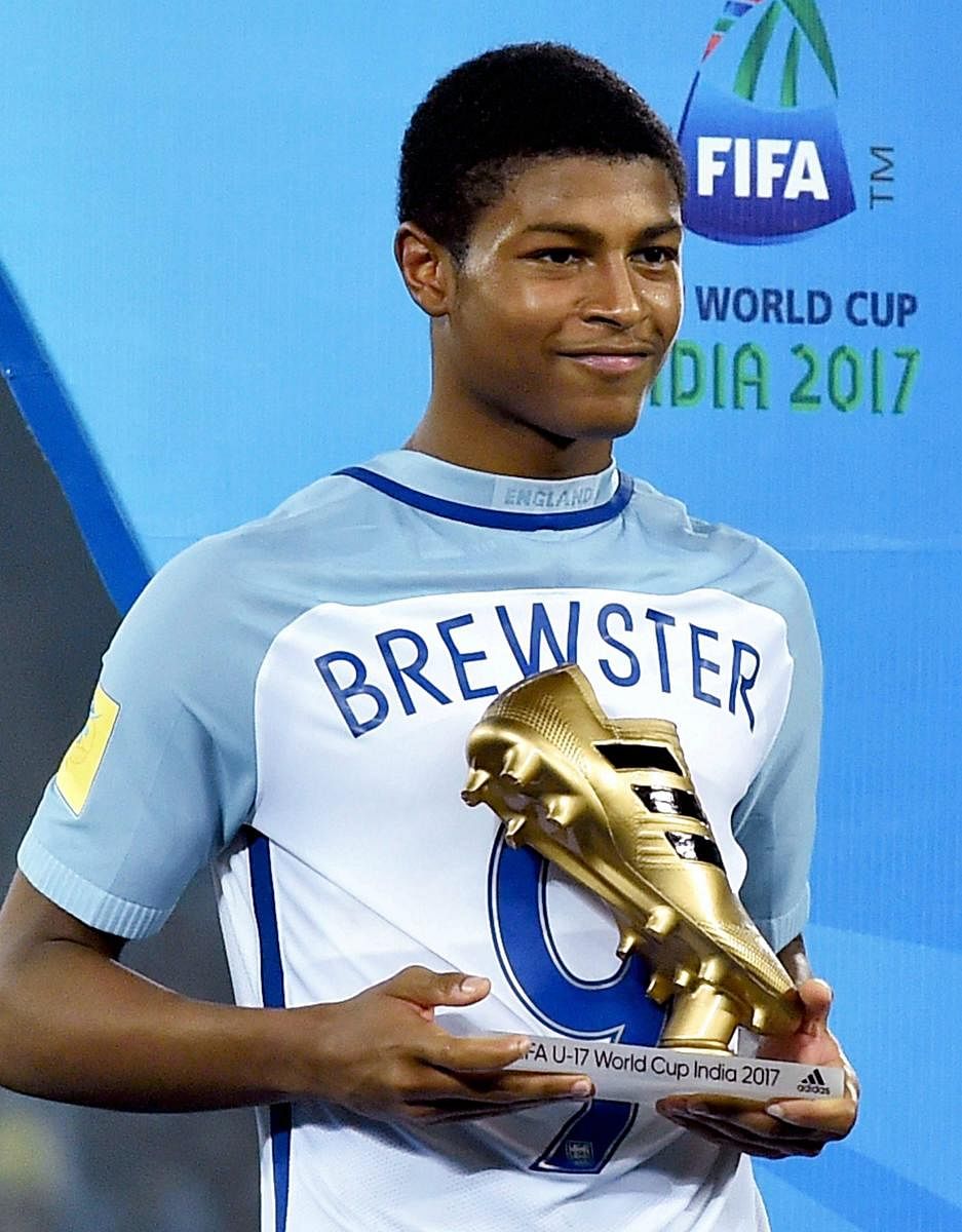 England player Rhian Brewster with Golden Boot after FIFA U-17 World Cup 2017 final match in Kolkata on Saturday. PTI Photo