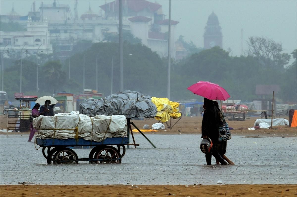 The famous Marina beach remained out of business following the heavy downpour leaving to inundation in several low lyareas due to the onset of North East Monsoon in Chennai on Wednesday. PTI