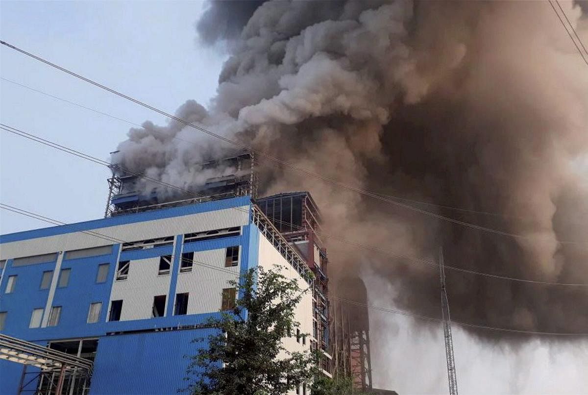 Smoke billowing out of NTPC's Unchahar power plant where a blast took place in a boiler, in Raebareli district of Uttar Pradesh on Wednesday. PTI File Photo