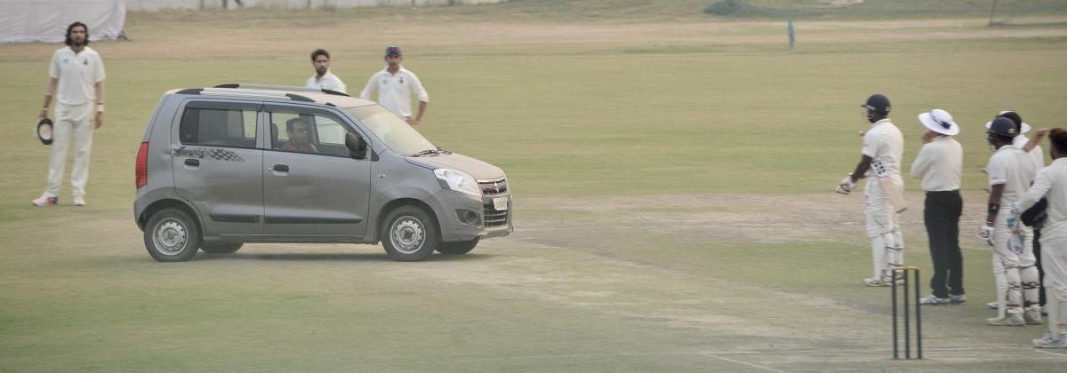 An inebriated individual drove onto the pitch during Delhi's Ranji Trophy clash against Uttar Pradesh at the Air Force Ground in New Delhi.