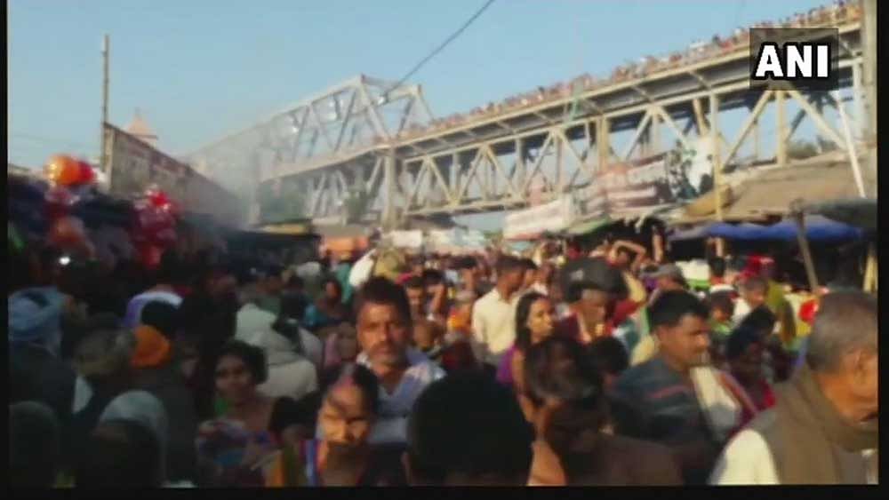 A scene from the stampede occuring at Begusarai in Bihar. ANI photo.