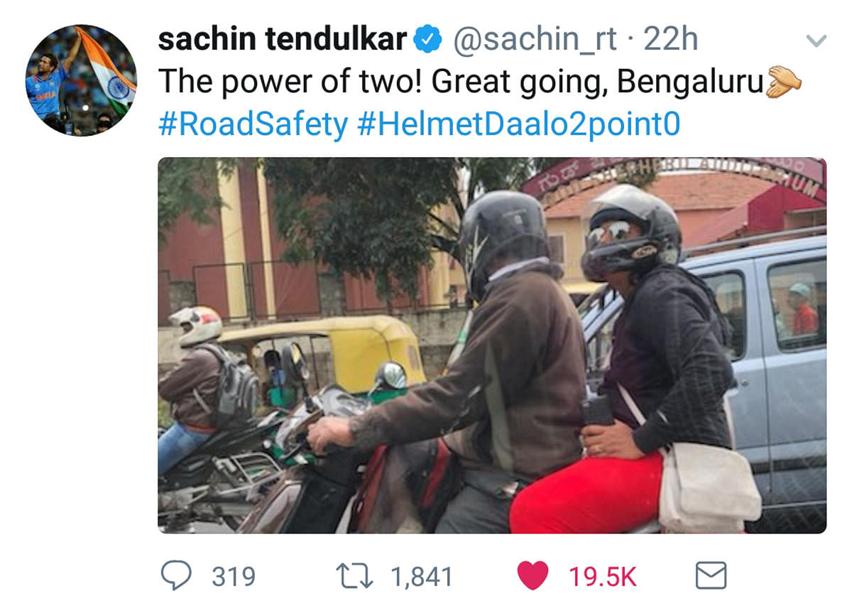 Meghana Choukkar story, Sachin Tendulkar appreciates pillion riders in Bengaluru for wearing helmets.