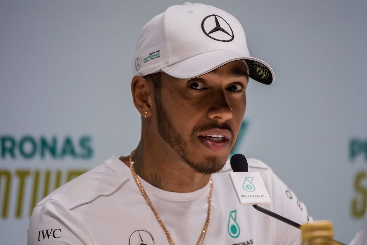 Formula One world champion Lewis Hamilton at a press conference in Sao Paulo on Thursday. AFP