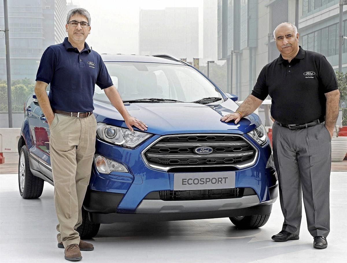 Anurag Mehrotra, President and MD, Ford India and Vinay Raina, Executive Director-Marketing, Sales and Service, Ford India at the launch of New Ford EcoSport in Gurugram. PTI Photo