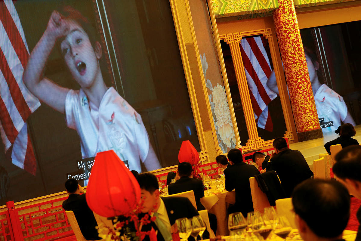 Arabella Kushner, granddaughter of U.S. President Donald Trump, sings traditional Chinese songs in a video as part of Trump's toast as China's President Xi Jinping hosts a state dinner at the Great Hall of the People in Beijing. REUTERS Photo