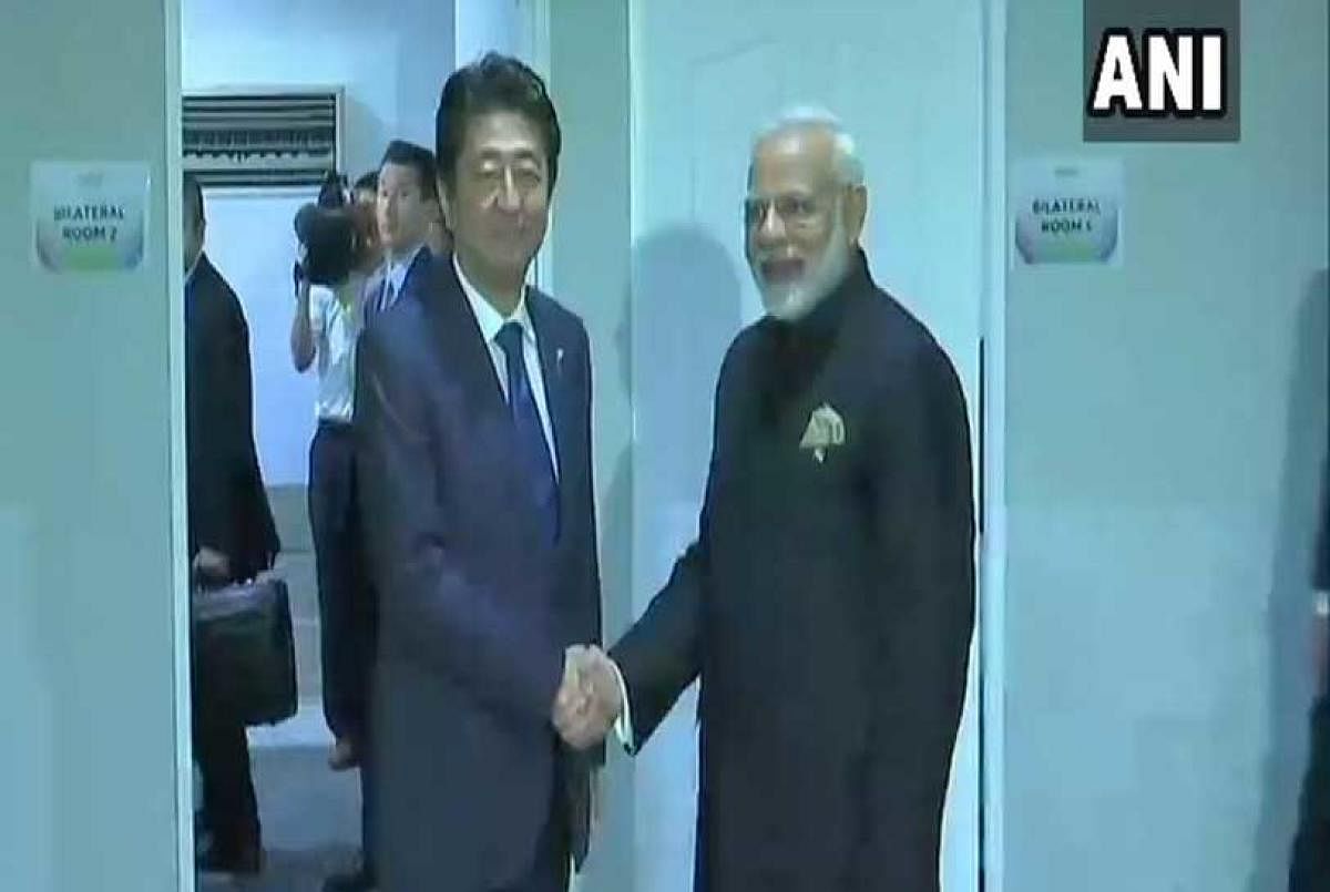 Prime Minister Narendra Modi today held wide-ranging talks with his Japanese counterpart Shinzo Abe with a focus on further ramping up the special strategic partnership between the two Asian giants. Picture courtesy ANI