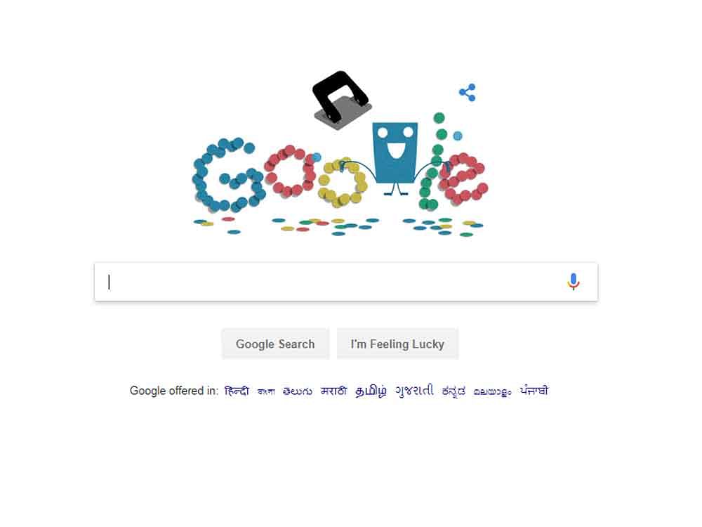 Google Doodle celebrates 131st anniversary Hole Punch. Screen Grab