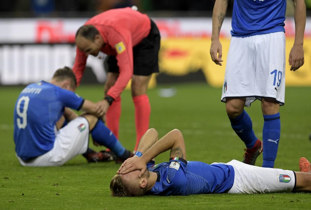 SAD END...Italy's Ciro Immobile is devastated after his team failed to qualify for the World Cup, losing to Sweden in the play-offs. AFP