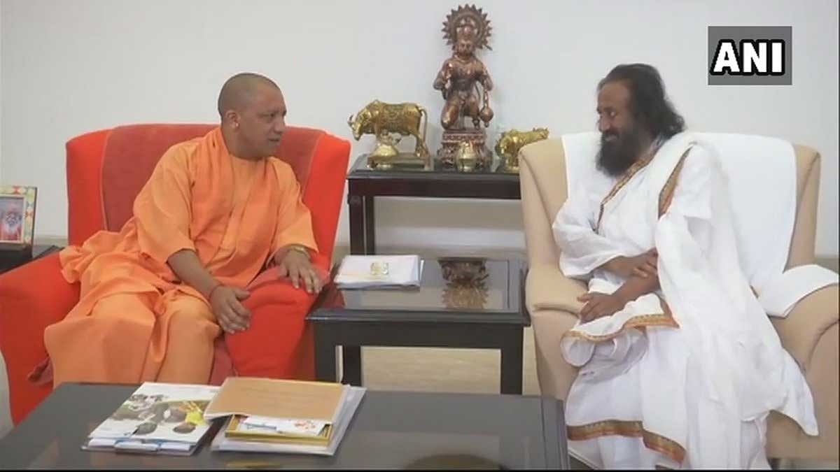 Ahead of his visit to Ayodhya on Thursday, Art of Living founder Sri Sri Ravi Shankar met Uttar Pradesh Chief Minister Yogi Adityanath in Lucknow on Wednesday, officials said.  Picture courtesy ANI